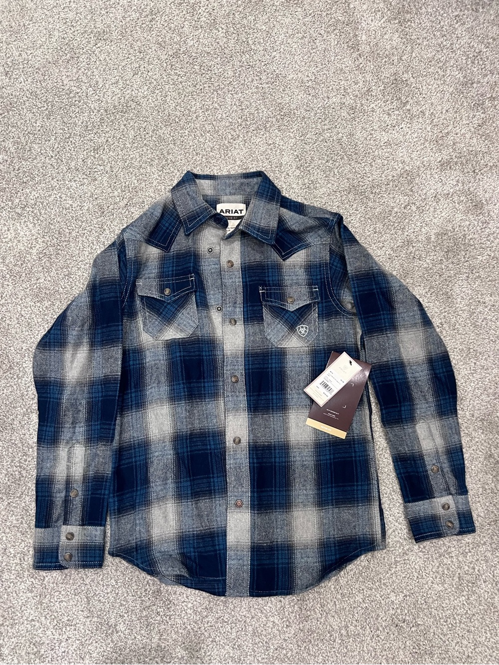 Ariat Boys Blue Plaid Flannel Pearl Snap Western Shirt - Picture 2 of 8